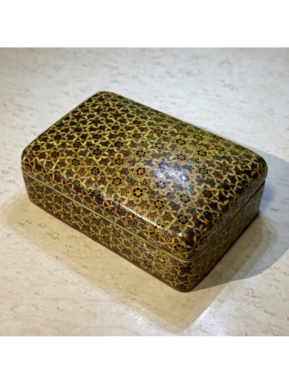 Persian Style Khatam Micro Mosaic Marquetry Trinket Jewelry Box 4.5” Inlaid